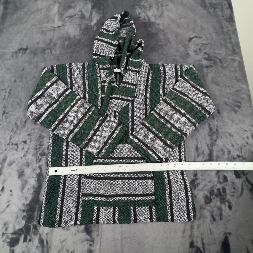 Artesanias Baja Hoodie Unisex Medium Green Striped Mexican Poncho Jerga Pullover - Picture 3 of 6